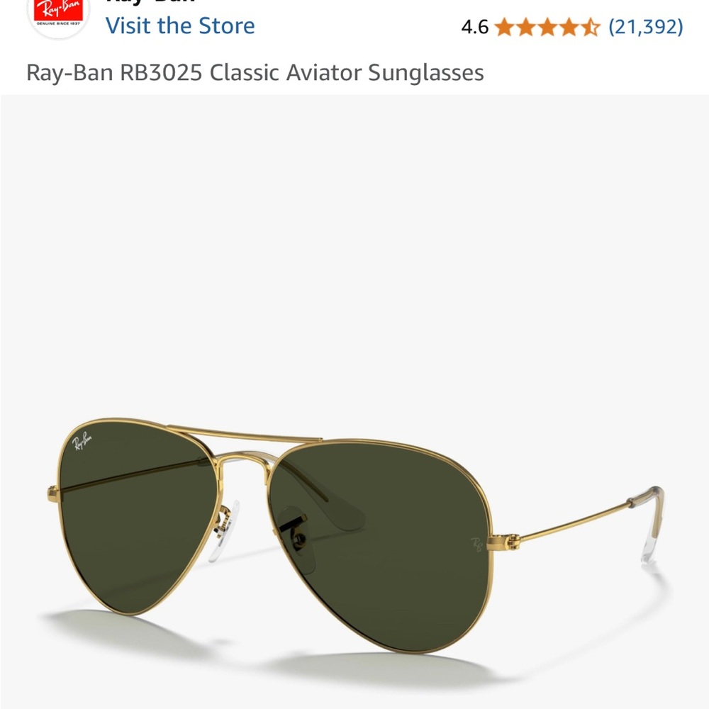 Ray-Ban Gold Aviator Sunglasses with Dark Lenses